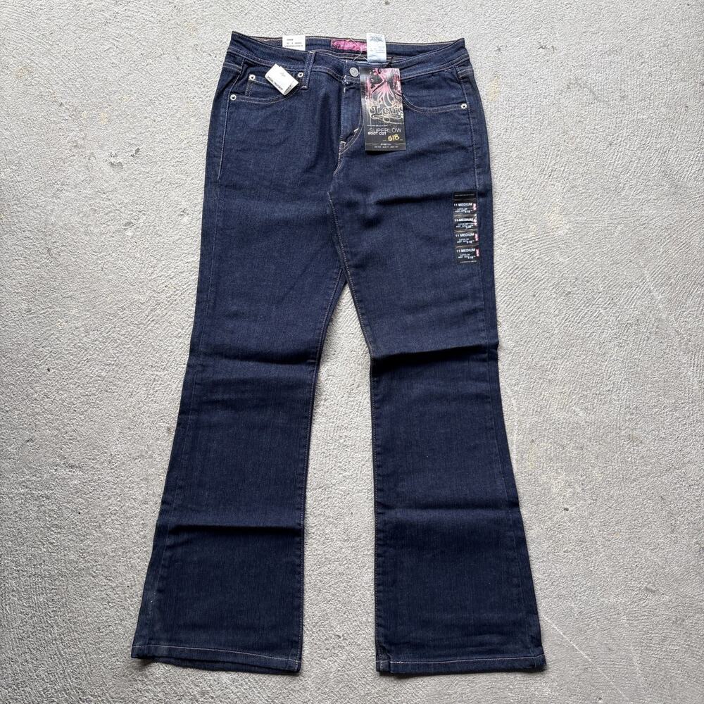 New Levi's 518 Superlow Boot Cut Denim Jeans Juniors M Sz 11 Stretch Low Raw
